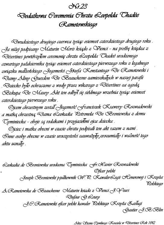 Odnalezione w archiwach kocioa w Dsertines i Archiwum Departamentalnym w Laval akty narodzin i chrztu Arthura i Lopolda.